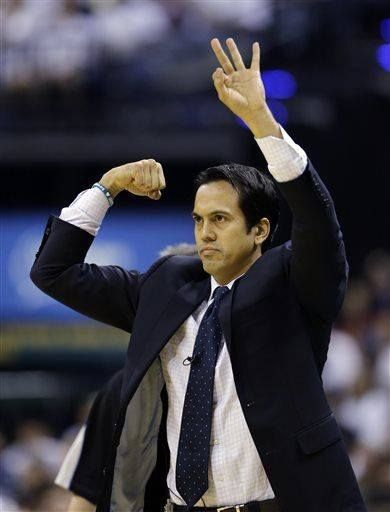 This photo says it all.     A very strong Game 3 performance by the Miami Heat. Erik Spoelstra, Game 3, Miami Heat, Fantasy Games, Buckets, Sports News, Role Models, Seals, Photo Gallery