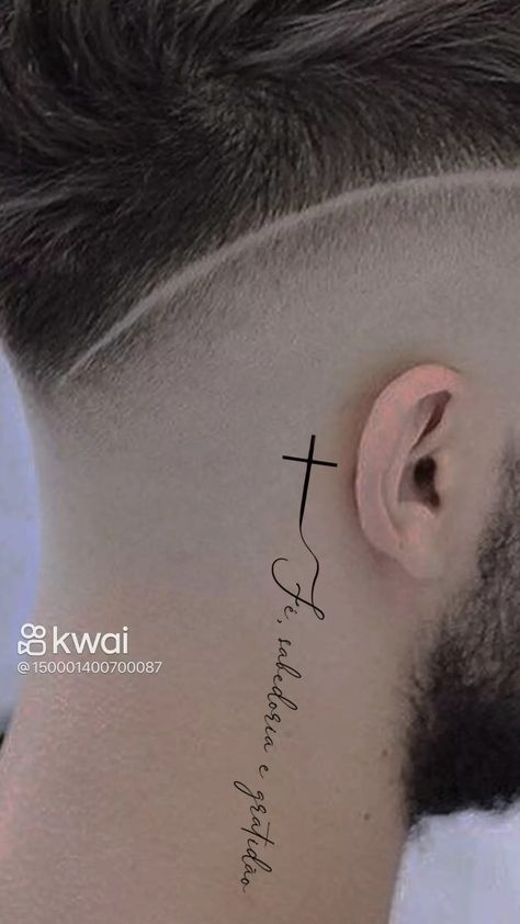 Back Of Ear Tattoo Men, Cruz Tattoo, Cross Tattoo For Men, Palm Tattoos, Alien Tattoo, Neck Tattoo For Guys, Small Tattoos For Guys, Boy Tattoos, Art Gallery Wallpaper