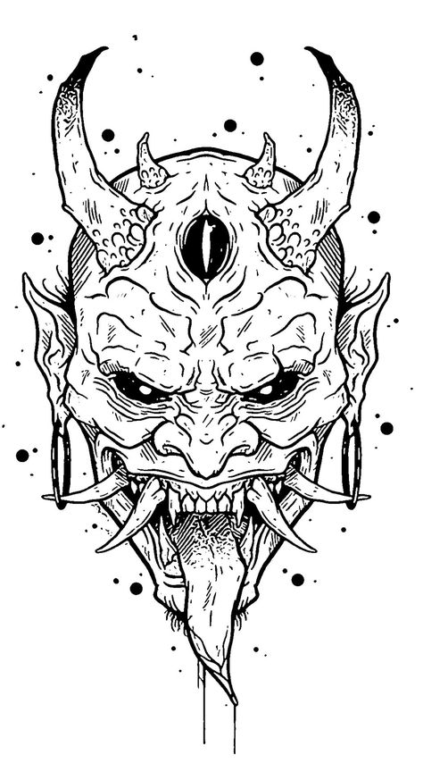 Creepy Tattoo Designs Drawings, Evil Tattoo Drawings, Drawing Ideas For Tattoos, Dark Gothic Tattoo Ideas, Oni Tattoo Design, Gothic Line Art, Creepy Tattoo Designs, Oni Tattoo, Gothic Tattoos