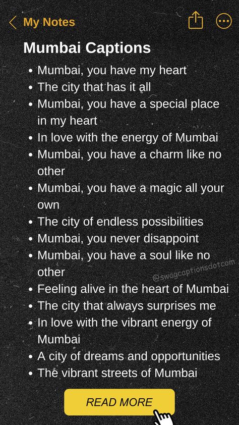 Discover the ultimate collection of Best Mumbai IG Captions to make your posts shine! Whether you're exploring the bustling streets of Colaba, enjoying the vibrant nightlife of Bandra, or soaking in the iconic views of Marine Drive, these captions will perfectly complement your Mumbai adventures. From cultural hotspots to local eats, our curated list includes witty, inspirational, and travel-centric phrases that capture the essence of Mumbai. City Captions, Post Caption, City Of Dreams, Ig Captions, Surprise Me, Quotes For Instagram, Dream City, Come Here, In The Heart