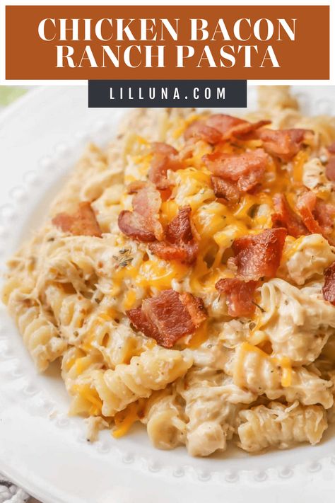 One-pot chicken bacon ranch pasta is a creamy and deliciously cheesy dish that is on the table in under 30 minutes! #chickenbaconranchpasta #pasta #chickenbaconranch #chickenpasta #ranchpasta Bacon Pasta Recipes, Asian Steak Bites, Bacon Ranch Pasta, Bacon Wrapped Chicken Bites, Chicken Bacon Pasta, Chicken Pasta Dishes, Chicken Ranch Pasta, Chicken Bacon Ranch Pasta, Healthy Baked Chicken