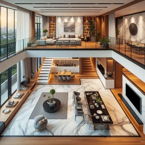 Living Hall Design, House Community, Casa Disney, Loft House Design, Living Room Wall Designs, Tiny House Community, Best Tiny House, Hall Interior Design, Dekorasi Kamar Tidur