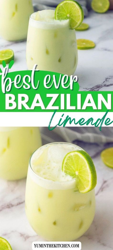 Dive into the refreshing world of Brazilian limeade, a perfect blend of tangy lime juice and creamy goodness. Whether you prefer the richness of condensed milk or the tropical twist of coconut milk, this recipe offers a delightful escape to summer bliss. Easy to make, this limeade is your go-to for a quick, healthy, and utterly delicious refreshment. Brazilian Limeade, Best Summer Recipes, Brazilian Twist, Coconut Milk Drink, Brazilian Lemonade, Limeade Recipe, Lime Lemonade, Lime Drinks, Sweet Condensed Milk