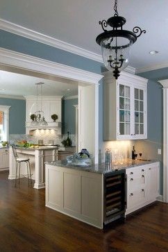 Kitchen Ideas Luxury, Blue Kitchen Walls, Luxurious Kitchens, Grey Kitchen Walls, Grey Blue Kitchen, Light Blue Kitchens, Perry Homes, House Color Palettes, Kitchen Wall Colors