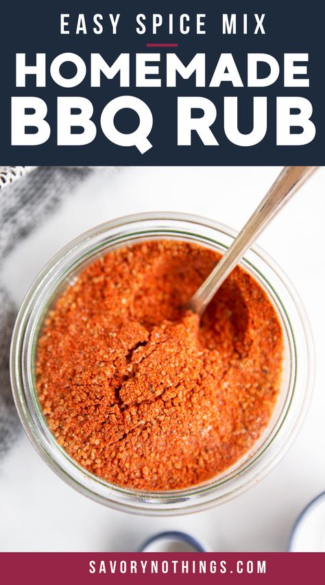 This homemade BBQ rub is the best sweet, smokey and savory seasoning for chicken or pork. It's quick and easy to put together with ingredients you probably already have in your pantry right now - and it makes for a great hostess gift, too! | #homemade #diy #spicemix #grilling #BBQ #summerrecipes Bbq Seasoning Recipe, Homemade Bbq Rub, Bland Meals, Bbq Rub Recipe, Bbq Dry Rub, Pork Seasoning, Bbq Spice, Dry Rub Recipes, Chicken Rub