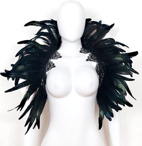 Amazon.com: L'VOW Black Crow Feather Cape Shawl Halloween Devil Wings Maleficent Costume (Acid blue) : Clothing, Shoes & Jewelry Gatsby Party Outfit, Crow Costume, Fancy Black Dress, Crow Feather, Halloween Costume Props, Feather Cape, Fantasy Garb, Maleficent Costume, Gothic Costume