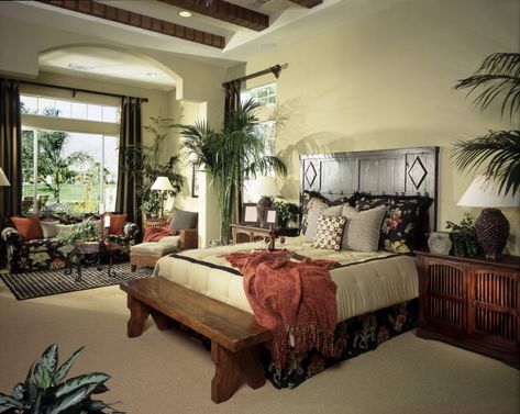 Modern Tropical Bedroom, British Colonial Bedroom, Colonial Style Bedroom, Grey Carpet Hallway, Colonial Bedroom, Stylish Master Bedrooms, Tropical Bedroom Decor, Foyer Furniture, Tropical Bedrooms