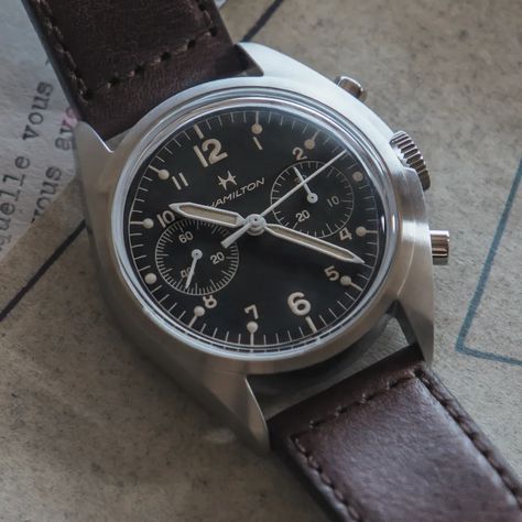 Hamilton's New Chronograph Is a Stylish—and Unexpected—Blast From the Past Hamilton Watches Men, Hamilton Khaki Pilot, Hamilton Logo, Hamilton Watches, Air Force Pilot, Hamilton Watch, Field Watches, Pilot Watch, Old Watches