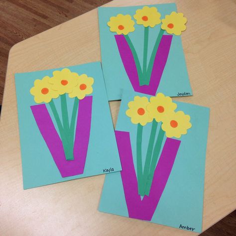 V Is For Vase Craft Preschool, Letter V Arts And Crafts For Preschool, Letter V Crafts For Toddlers, V Is For Craft, V Is For Vase, Preschool Hat, Letter V Crafts, Toddler Alphabet, Prek Art