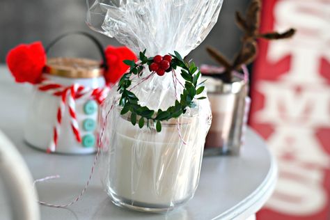 easy diy christmas candle gift ideas – cellophane wrapping example Candle Wrapping Ideas Christmas, Candle Wrapping Ideas, Puffy Slime, Diy Candle Gift, Candle Gift Ideas, Candle Embellishments, Candles Homemade, Cellophane Wrapping, Empty Candle Jars