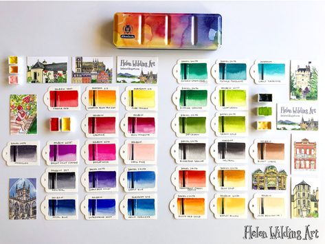 My watercolour palette for 2019 Watercolor Swatch Book, Gouache Palette, Watercolor Swatches, Watercolour Palette, Brunswick Street, Swatch Book, Limited Palette, Ink Well, Rainbow Palette