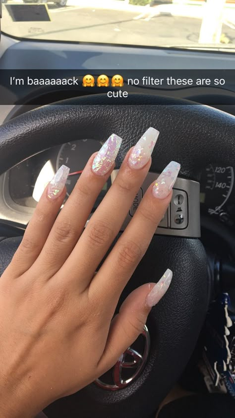 Medium Coffin Nail Ideas, Clear Acrylic Nails With Design, Acyrilics Nails, Makeup Flawless, Light Nail, Clear Acrylic Nails, Short Gel Nails, Smink Inspiration, White Acrylic Nails