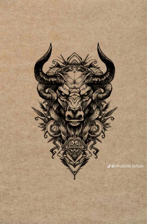 Dark Taurus Tattoo, Bull Tattoo Back, Bull And Bear Tattoo, Taurus Tattoo Bull, Ox Tattoo Design, Angry Bull Tattoo, Taurus Skull Tattoo, Bull Tattoo Design For Men, Taurus Tattoo Men