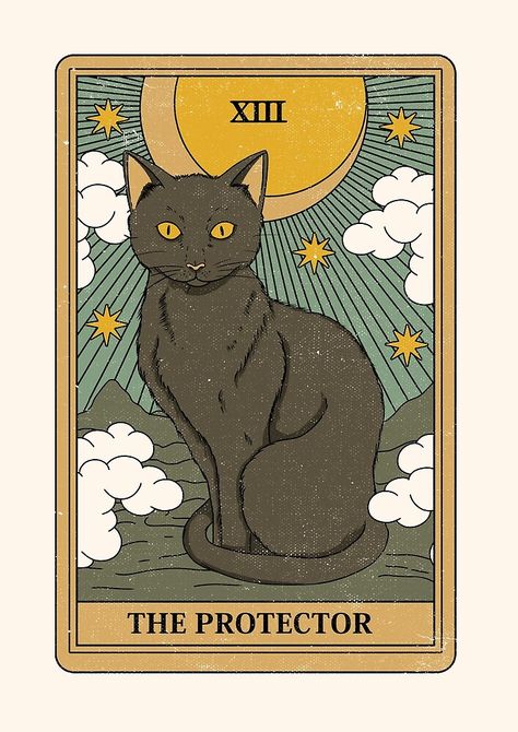 "The Protector" by Thiago Corrêa | Redbubble Retro Kunst, Tarot Cards Art, The Protector, Tarot Card, Mini Art, Tarot Cards, Cat Art, Decorative Signs, Metal Posters