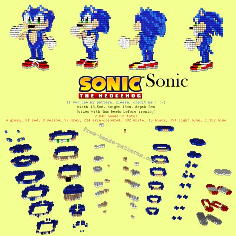 Sonic The Hedgehog Sega videogames free 3D perler beads hama beads pattern tutorial Pyssla Pattern, Hama Beads Pattern, Perler 3d, Hama Beads 3d, 3d Pokemon, 3d Perler Bead, Beads Pattern, Beads Patterns, Perler Bead Templates