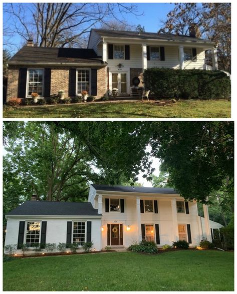 Over 20 Painted Brick and Stone Transformations! - Nesting With Grace Painting Brick Exterior, Brick And Siding Exterior, Painted Brick House Exterior, Brick House Exterior, Painting Brick, Painted Brick Exteriors, Colonial House Exteriors, Type Of Paint, Painted Brick House