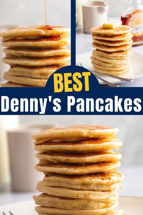 This Denny's pancake recipe makes the most delicious buttermilk pancakes. They're soft and fluffy with an incredible flavor. This really is the best Denny's breakfast you can make. Dennys Pancakes Copycat, Copycat Dennys Pancakes Recipe, Denny’s Pancake Recipe, Pancake Recipe No Buttermilk, Dennys Pancakes Recipe, Denny's Breakfast, Shrove Tuesday Pancake Recipe, Copycat Pancake Recipe, Dennys Pancakes