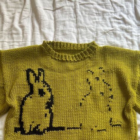 dazy chains on Instagram: "🐇 edge detection bunny   available this saturday aug 24th at the @l_oo_p_i_n_g pop up in brooklyn at @studio45bk   100% merino by @galleryarns   hand and machine knit" Clothing Projects, Yellow Knit Sweater, Machine Knit, Yellow Knit, Machine Knitting, Cat Design, Knit Sweater, Pop Up, Brooklyn