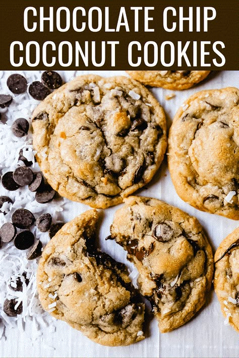 Chocolate Chip Coconut Cookies, Coconut Delight, Big Cookies, Levain Cookies, Chocolate Coconut Cookies, Modern Honey, Coconut Cookies Recipes, Coconut Chocolate Chip Cookies, Popular Cookies