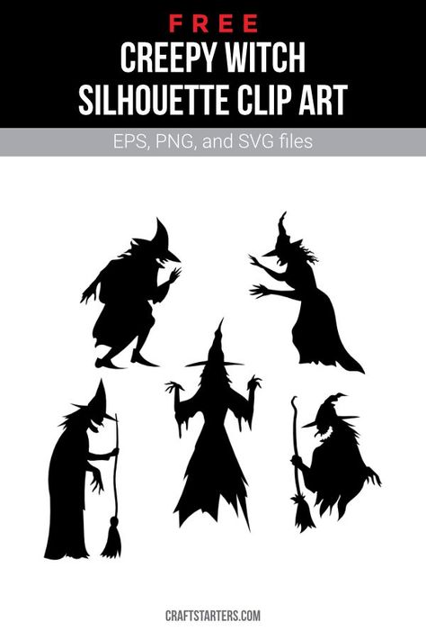 Witch Silhouette Templates Free, Witch Silhouette Templates, Witches Faces, Silhouette Images Free, Halloween Outdoors, Shirt Svgs, Creepy Witch, Halloween Scenes, Halloween Svgs