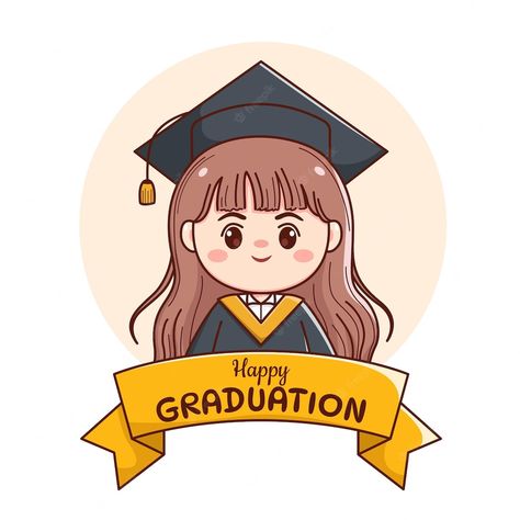 Chibi Graduation, Graduation Cartoon Art, Graduation Illustration, Graduation Vector, Graduation Cartoon, Happy Graduation Day, Chibi Cartoon, Banner Ribbon, Congratulations Graduation