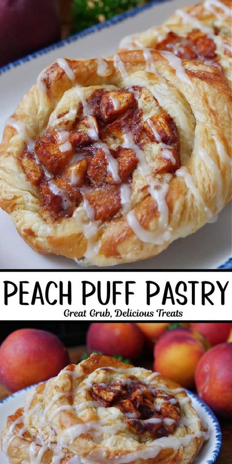 Peach Puff Pastry Fresh Peach Puff Pastry Recipes, Peach Turnovers, Puff Pastry Ingredients, Peach Puff Pastry, Puff Pastry Pinwheels, Cream Cheese Puff Pastry, Fresh Peach Cobbler, Cream Cheese Pastry, Puff Pastries