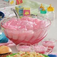 New Mommy Diaries: Baby Shower : Food and Drink Pink Baby Shower Punch, Shower Punch, Baby Shower Punch, Raspberry Sherbet, Punch Drinks, Rock A Bye Baby, Punch Recipe, Pink Punch, Party Punch