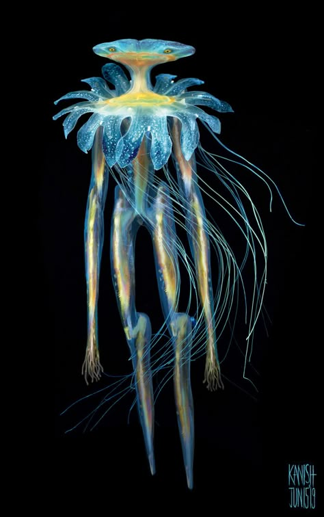 Deep Sea Creatures Aesthetic, Types Of Alien Species, Alien Sea Creatures, Deep Sea Plants, Ocean Monsters Deep Sea Creature, Jellyfish Alien, Deep Sea Creatures Art, Deep Sea Aesthetic, Deep Sea Monsters