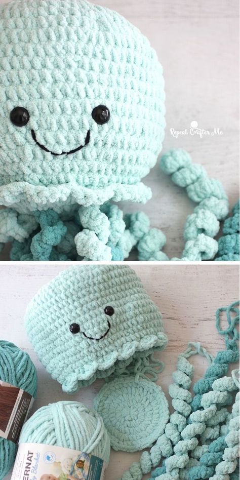 Amigurumi Free Pattern Bernat Blanket, Super Bulky Yarn Patterns Crochet, Bernat Blanket Yarn Patterns, Blanket Yarn Patterns, Super Bulky Yarn Patterns, Ocean Blanket, Chunky Yarn Patterns, Giant Jellyfish, Bulky Yarn Patterns