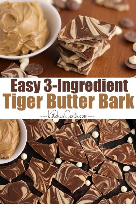 Peanut Butter Chocolate Bark, Tiger Butter, Peanut Butter Bark, Kid Friendly Dessert, Chocolate Bark Recipe, Peanut Butter Candy, Candy Bark, Rolled Sugar Cookies, Peanut Butter And Chocolate