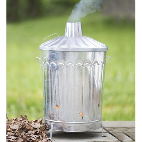 Plow & Hearth Incinerator Manual Lift Trash Can | Wayfair Galvanized Garden, Burn Barrel, Campsite Ideas, Fall Clean Up, Urban Cottage, Yard Waste, Household Waste, Garden Hacks, Brick Patios