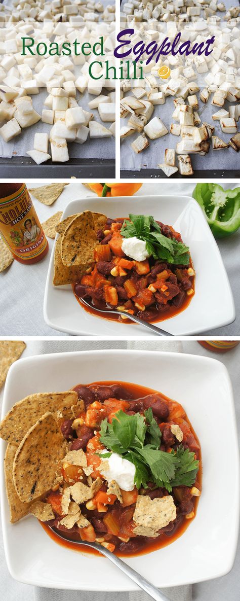 Roasted Eggplant Chili {Vegan} Chilli Vegetarian, Eggplant Chili, Veg Chili, Clean Eating Recipes For Beginners, Veg Soups, Chili Vegan, High Protein Vegetarian, Clean Dinners, Protein Vegetarian