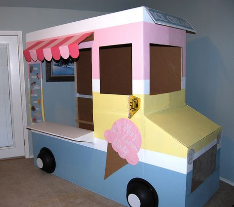 amazing ice cream party!! Cardboard Tube Crafts, Cardboard Play, Ice Cream Crafts, Cardboard Car, Truck Diy, Summer Party Themes, Cardboard Box Crafts, Ice Cream Birthday Party, Ice Cream Theme