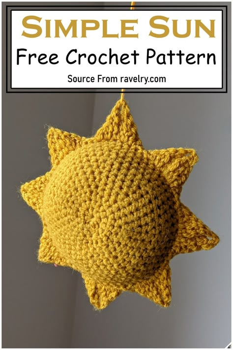 28 Crochet Sun Patterns For Warm Weather Crochet Sun Applique Free Pattern, Crochet Sun Plush, Crochet Sun Pillow Free Pattern, Sun Amigurumi Free Pattern, Yellow Things To Crochet, Crochet Sun Pattern, Sun Pillow Crochet, Sun Crochet Pattern Free, Crochet Sun Pillow