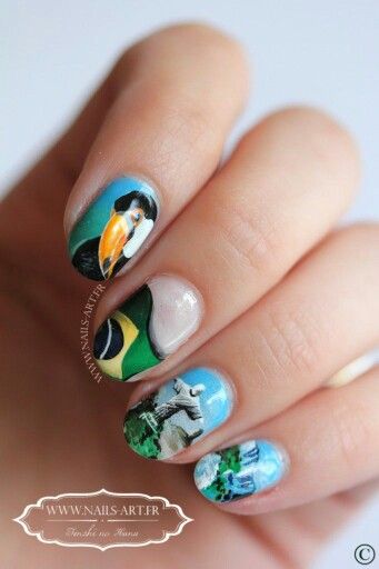 Brazil nailart #nailart #nails #Brazil Brazil Nails Design, Brazil Nails, Nature Nails, Space Nails, French Tip Acrylic Nails, Creative Nail Designs, Art Idea, Nail Art Hacks, Nail Art Inspiration