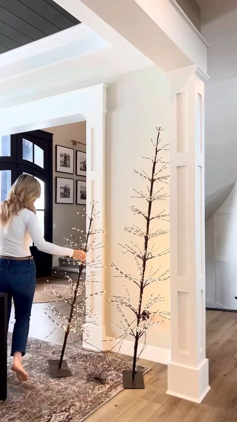 Lighted Twig Trees Christmas Decor, Twig Trees Christmas, Twig Christmas Tree Ideas, Branch Christmas Tree Ideas, Christmas Twig Tree Ideas, Twig Tree Decorations, Twig Tree Christmas, Christmas Window Ideas, Pre Lit Twig Tree