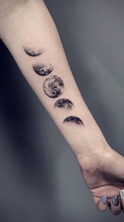 100 Unique Moon Tattoos Ideas and Meanings - Tattoo Me Now Moon Tattoos Ideas, Infinity Symbol Tattoos, Moon Phase Tattoos, Moon Cycle Tattoo, Realistic Moon Tattoo, Eclipse Tattoo, Half Moon Tattoo, Full Moon Tattoo, Moon Phases Tattoo