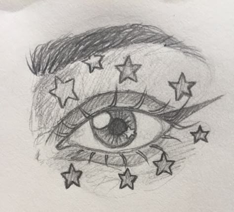 Eye With Something In It Drawing, Star Eye Drawing, Easy Face To Draw, Winking Eye Drawing, Heart Eye Drawing, Aesthetic Eye Sketch, Stars Aesthetic Drawing, Star Eyes Drawing, Cute Eye Drawing