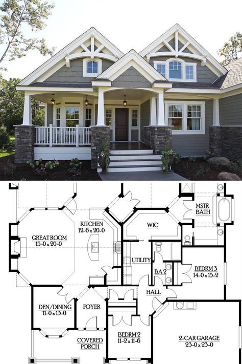 Craftsman Style New Build, Small Modern Craftsman, One Floor Craftsman House Plans, Craftsman Style Cottage Floor Plans, 1 Story Bungalow House Plans, Blueprints House Floor Plans One Story, Craftsman Style Homes With Garage, New Craftsman Style Homes, Home Plans Craftsman