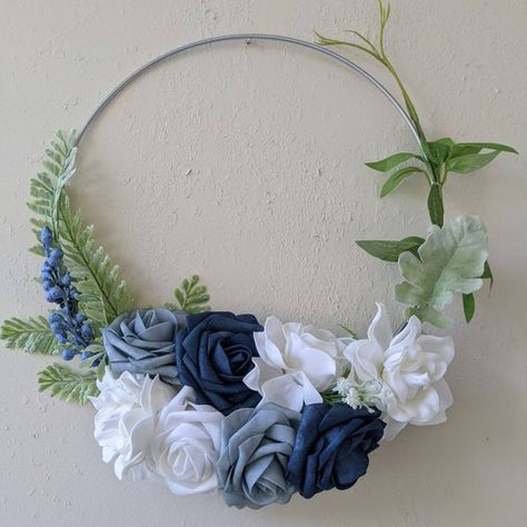 Floral Hoop Bridesmaid Bouquet, Bridesmaid Floral Hoop, Hydrangea Hoop Wreath, Circle Flower Frame Blue, Blue Flower Wreath, Floral Hoop Wreath Nursery, Wedding Hoop, Fall Wall Decor, Blue Wreath