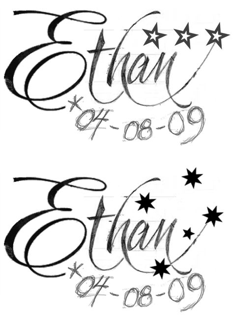 Ethan Tattoo Names Design, Ethan Name Tattoo, Ethan Tattoo, Names Tattoo, Symbol For Family Tattoo, Fonts For Tattoos, Tattoos Fonts, Handwriting Tattoos, Kid Name Tattoo