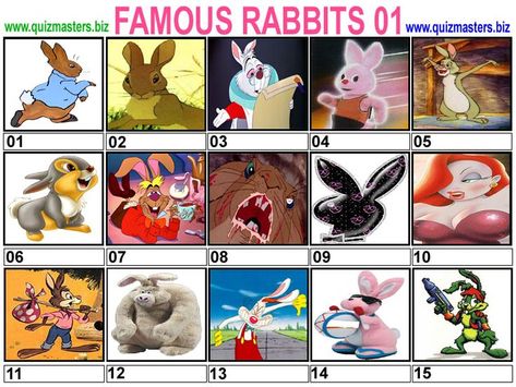 link to list of famous rabbits Famous Rabbit Characters, Famous Rabbits, Baby Shower Gift List, Energizer Bunny, Song Of The South, Velveteen Rabbit, Roger Rabbit, Amusement Park Rides, Famous Cartoons