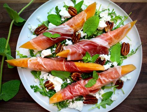 Melon and Prosciutto Salad - Sow The Table Melon And Prosciutto, Prosciutto Melon, Prosciutto Salad, Fresno Peppers, Melon Salad, No Cooking, Appetizer Salads, Sweet Chili Sauce, Chicken And Dumplings