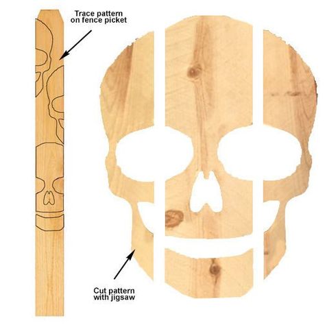 Pallet Halloween Decorations, Wooden Skull, Pallet Halloween, Fence Picket, Halloween Wood Crafts, Diy Fence, Wood Project, Halloween Yard, Halloween Haunted Houses