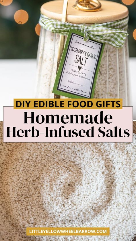 These DIY, homemade, herb-infused salts are perfect edible gift ideas for Christmas, holidays, or other special occasion. Quick and easy edible food gifts for Christmas, try making these herb-infused salt jars! The best herb salt recipes to help you make these jars easily at home. A unique and flavorful gift idea for a food lover! We’ll guide you through creating unique herb-infused salt blends, share creative packaging ideas, and offer tips on using them as delightful gifts for the holidays. Herbal Holiday Gifts, How To Make Herb Salt, Diy Herb Salt Gift, Homemade Seasoning Gifts, Diy Season Salt, Homemade Spices Gifts, Diy Herbal Christmas Gifts, Selling Dried Herbs, Homemade Salts Seasoning