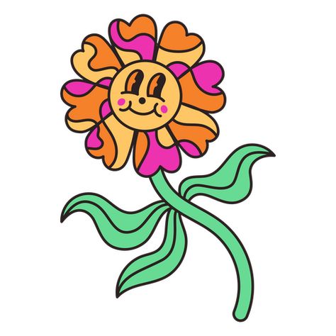 Psychedelic retro cartoon flower PNG Design Retro Flower Character, T Shirt Design Flower, Retro Flower Illustration, Flower Person Drawing, Cartoon Flower Painting, Flower Cartoon Drawing, Cartoon Flowers Drawing, T Shirt Design Ideas Art, Retro Drawings