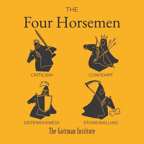 Gottman Four Horsemen, 4 Horseman, The 4 Horsemen, Gottman Method, 4 Horsemen, Gottman Institute, John Gottman, First Relationship, Love Challenge