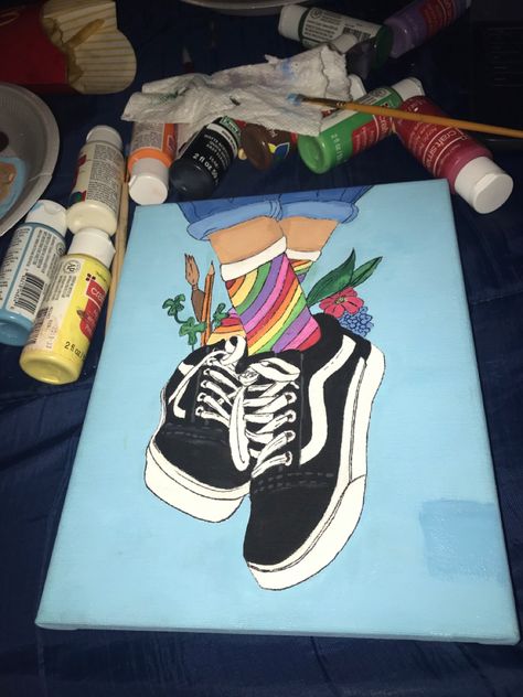 Skateboard Painting Ideas Canvas, Shoe Canvas Painting, Shoe Painting Ideas On Canvas, Painting Vans, Vans Painted, Pop Art Decor, Cute Canvas Paintings, Sell My Art, Art Van