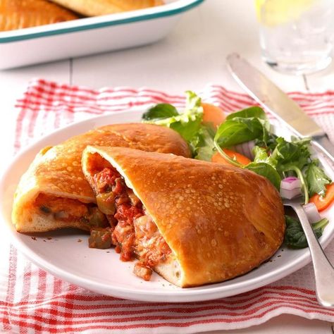 Veggie Calzones Veggie Calzone, Calzones Recipe, Pizza Calzone, Cheap Lunch, Calzone Recipe, Frozen Bread Dough, Winter Dinner, Dough Recipe, Taste Of Home