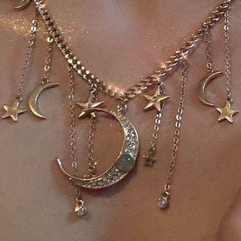 Dream Goddess, Wish Necklace, Moon Astrology, Star And Moon Necklace, Goddess Jewelry, Magical Jewelry, Metal Necklace, Star Moon, Funky Jewelry